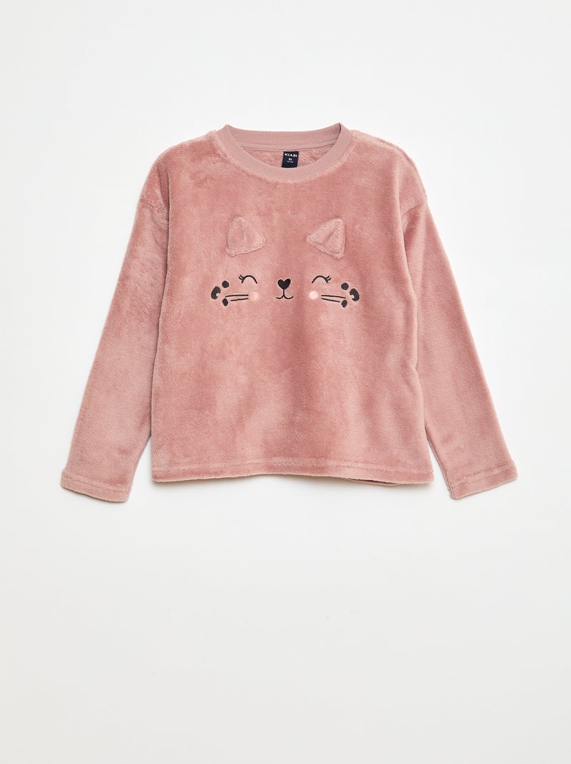 Lange fleece pyjama - Sweater + broek - 2-delig Rose - Kiabi
