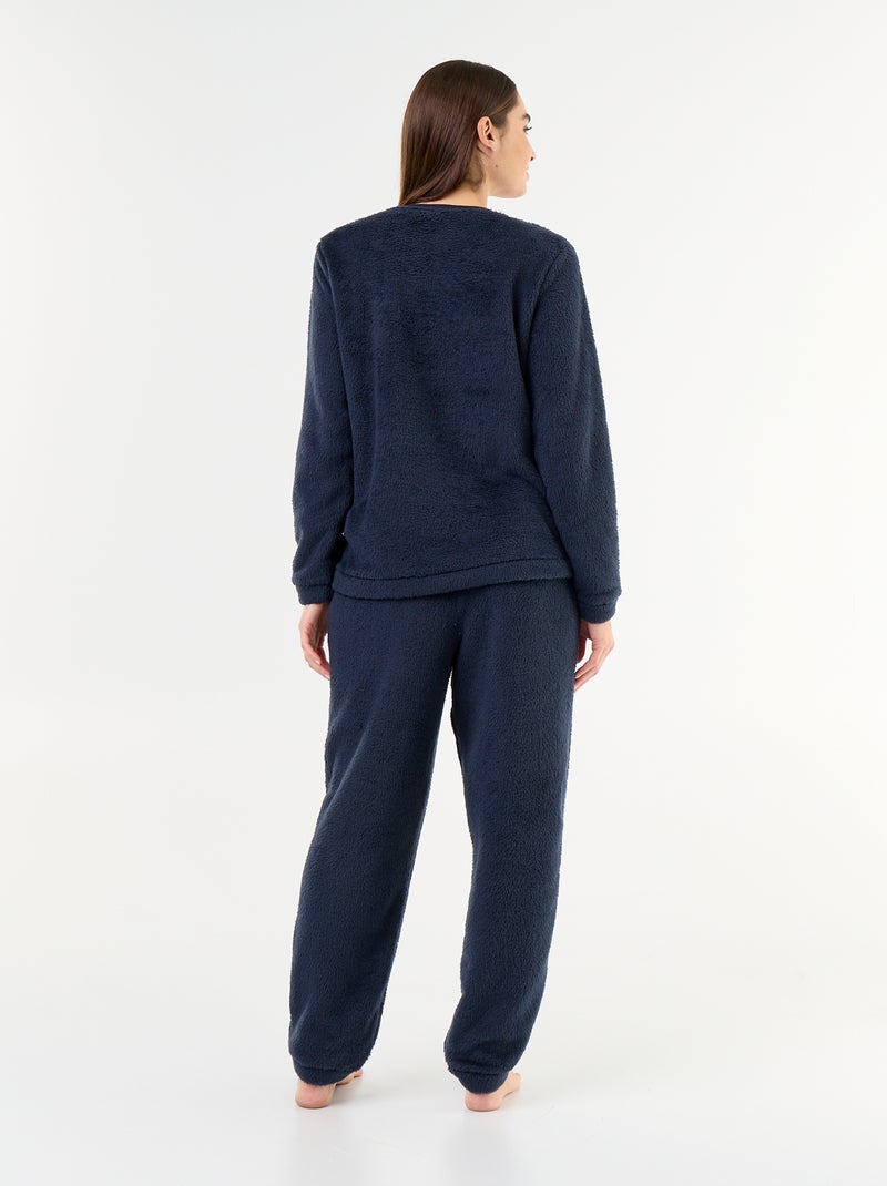 Lange fleece pyjama T-shirt + broek - 2-delig Blauw - Kiabi