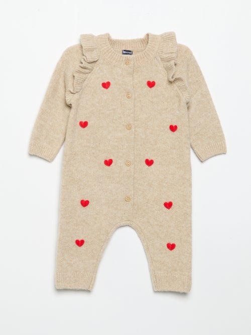 Lange gebreide jumpsuit met hartjes - Kiabi