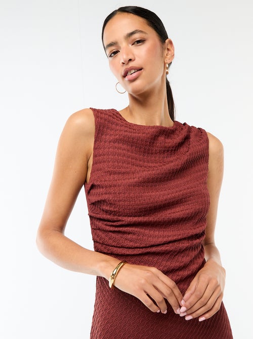 Lange gedrapeerde en gewafelde jurk - Kiabi