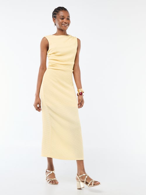 Lange gedrapeerde en gewafelde jurk - Kiabi