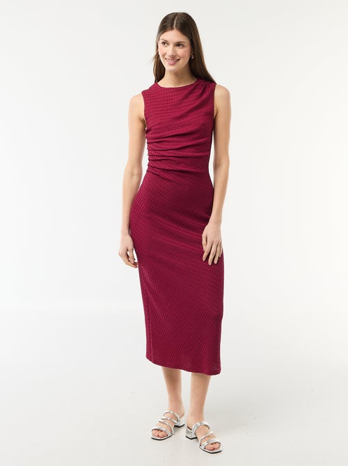 Lange gedrapeerde en gewafelde jurk - Kiabi