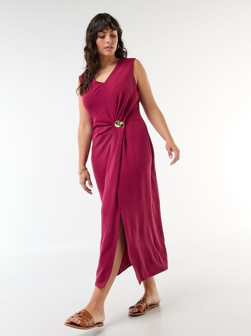 Lange gedrapeerde jurk met fantasiejuweel - Kiabi