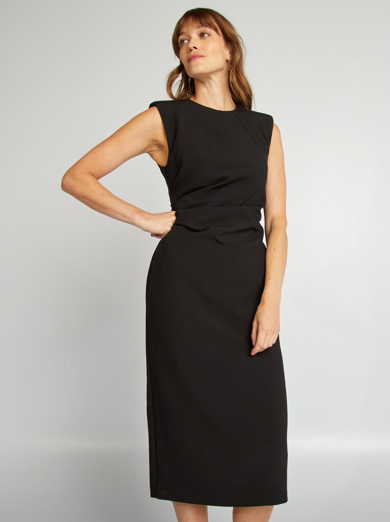 Lange gedrapeerde jurk met schoudervulling zwart - Kiabi