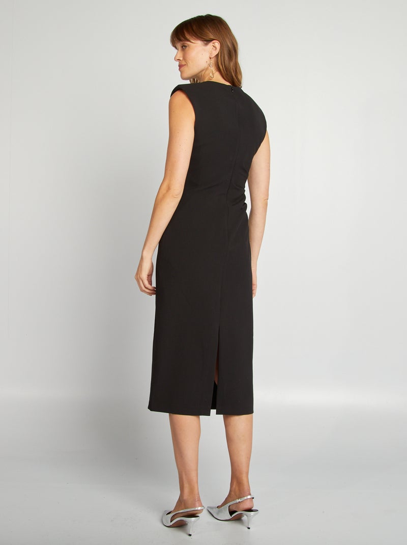 Lange gedrapeerde jurk met schoudervulling zwart - Kiabi