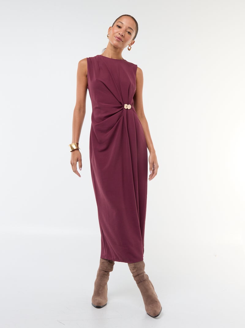 Lange gedrapeerde jurk met sieraad aan de taille Rood - Kiabi