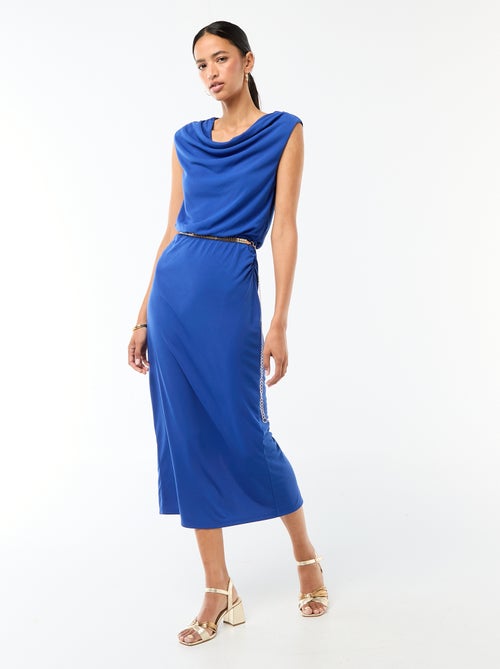 Lange gedrapeerde jurk met watervalhals - Kiabi