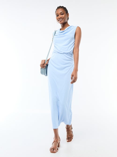 Lange gedrapeerde jurk met watervalhals - Kiabi