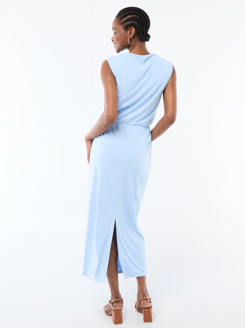 Lange gedrapeerde jurk met watervalhals Blauw - Kiabi