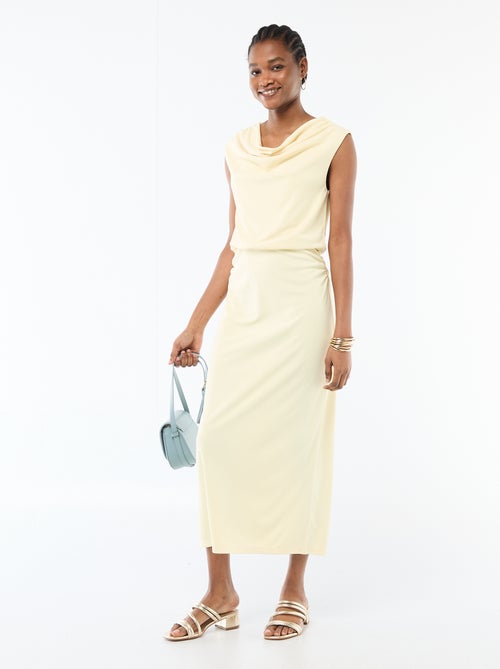 Lange gedrapeerde jurk met watervalhals - Kiabi