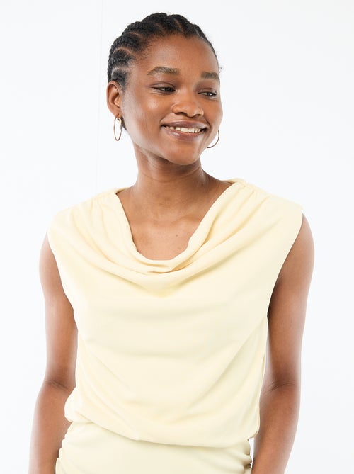 Lange gedrapeerde jurk met watervalhals - Kiabi