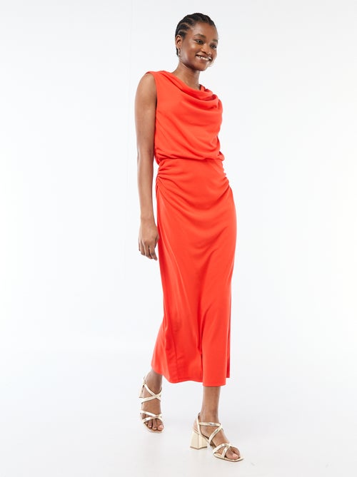 Lange gedrapeerde jurk met watervalhals - Kiabi