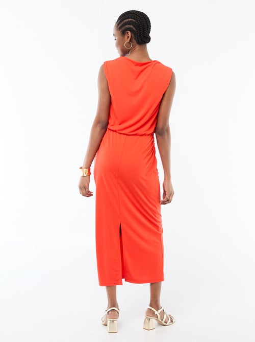 Lange gedrapeerde jurk met watervalhals - Kiabi