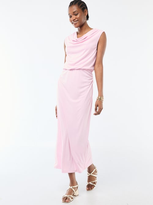 Lange gedrapeerde jurk met watervalhals - Kiabi