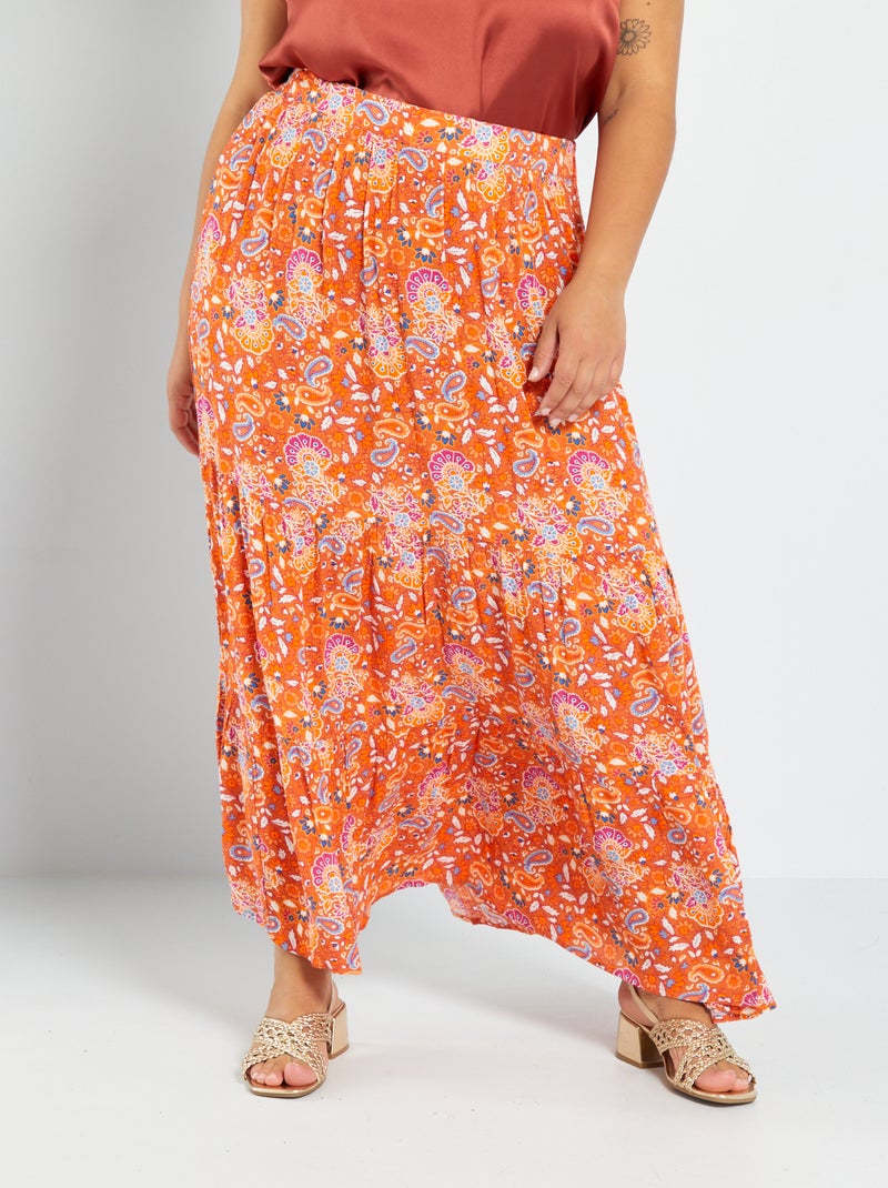 Lange, gelaagde rok met print ORANJE - Kiabi