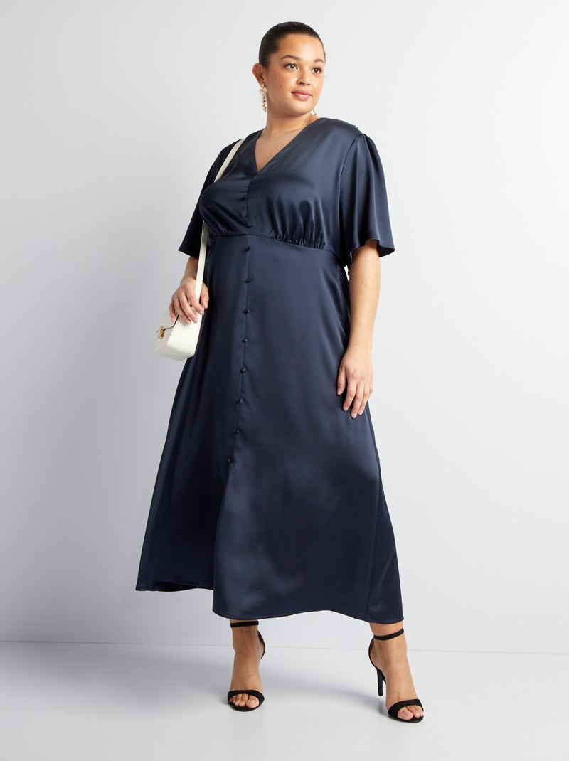 Lange, gesatineerde jurk BLAUW - Kiabi