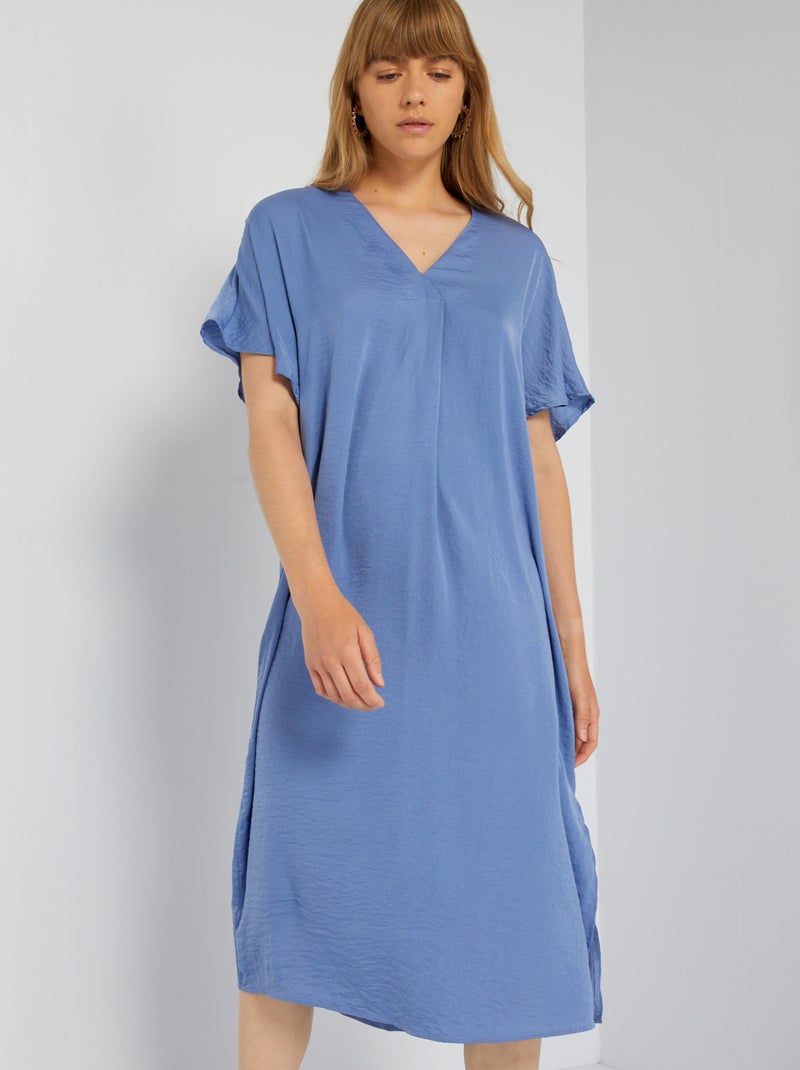 Lange, gesatineerde jurk blauw grijs - Kiabi