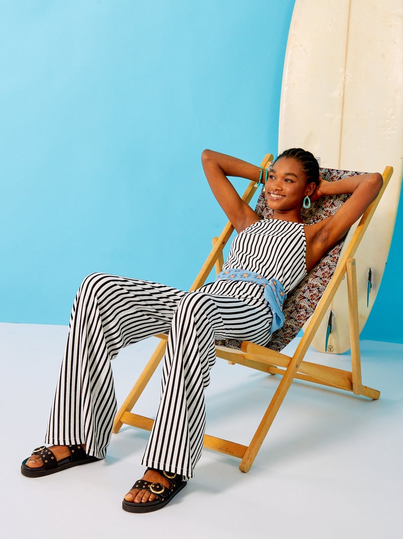 Lange, gestreepte jumpsuit WIT - Kiabi