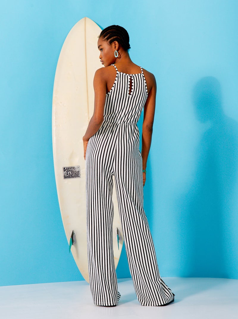 Lange, gestreepte jumpsuit WIT - Kiabi