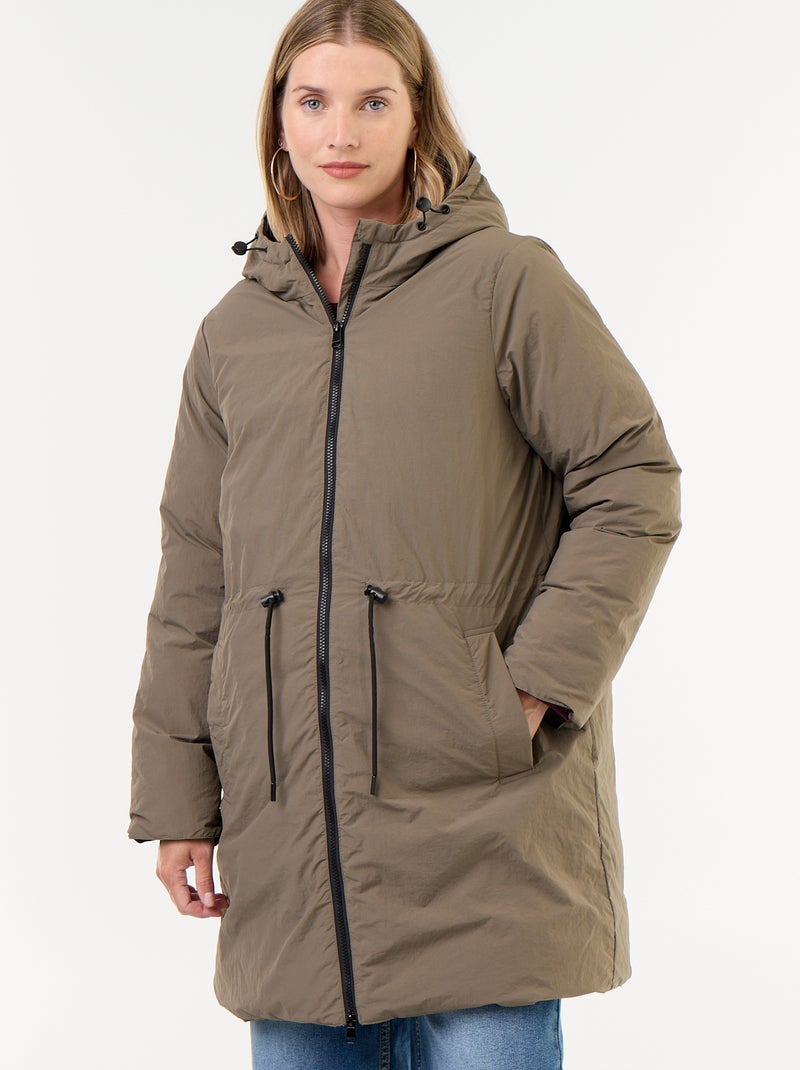 Lange gewatteerde parka met capuchon Groen - Kiabi