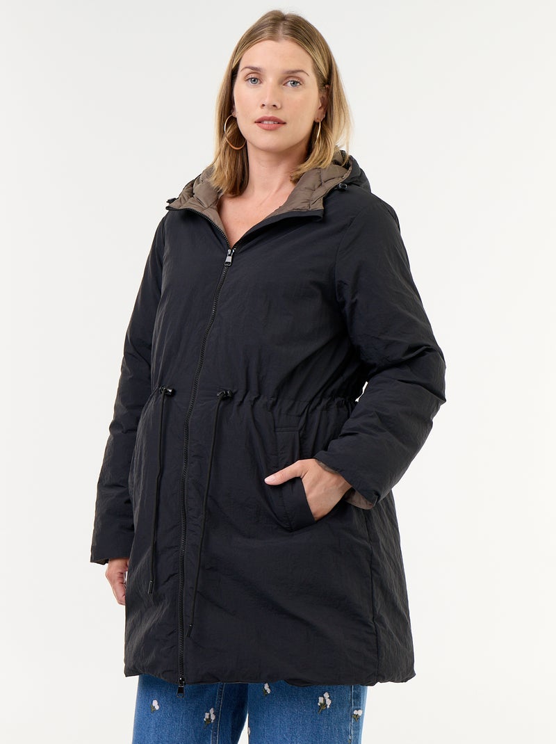 Lange gewatteerde parka met capuchon Zwart - Kiabi