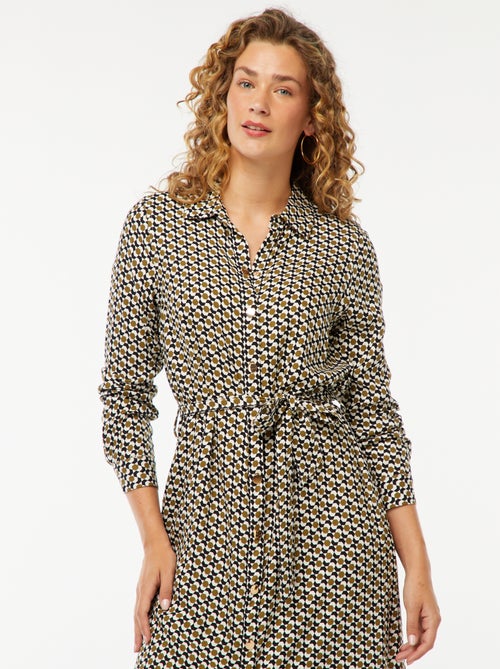 Lange hemdjurk met print en ceintuur - Kiabi