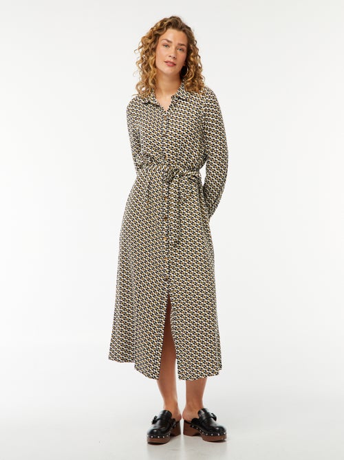 Lange hemdjurk met print en ceintuur - Kiabi