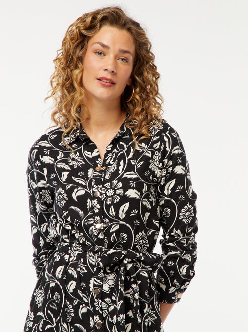 Lange hemdjurk met print en ceintuur - Kiabi