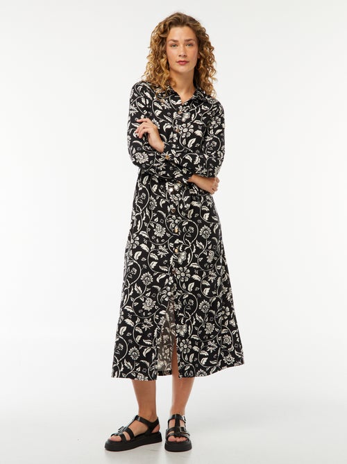 Lange hemdjurk met print en ceintuur - Kiabi