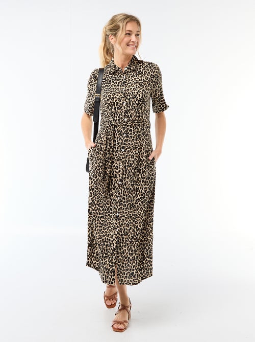 Lange hemdjurk met strikceintuur - Kiabi