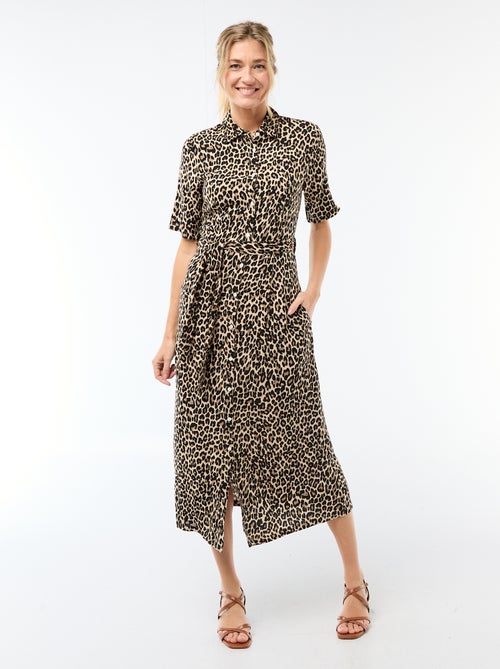 Lange hemdjurk met strikceintuur - Kiabi