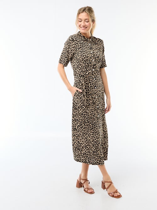 Lange hemdjurk met strikceintuur - Kiabi