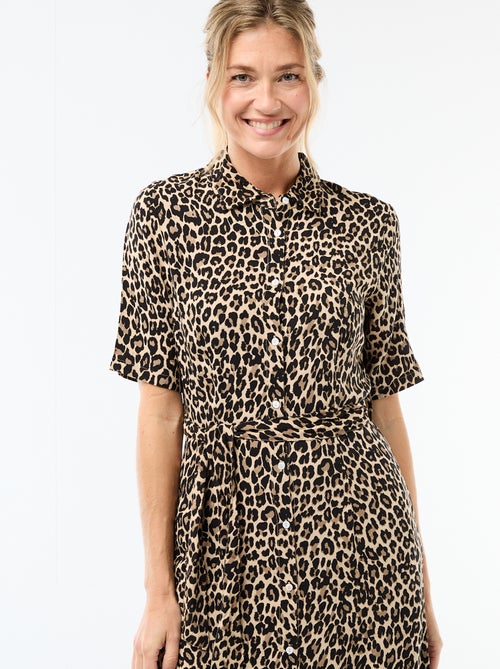 Lange hemdjurk met strikceintuur - Kiabi