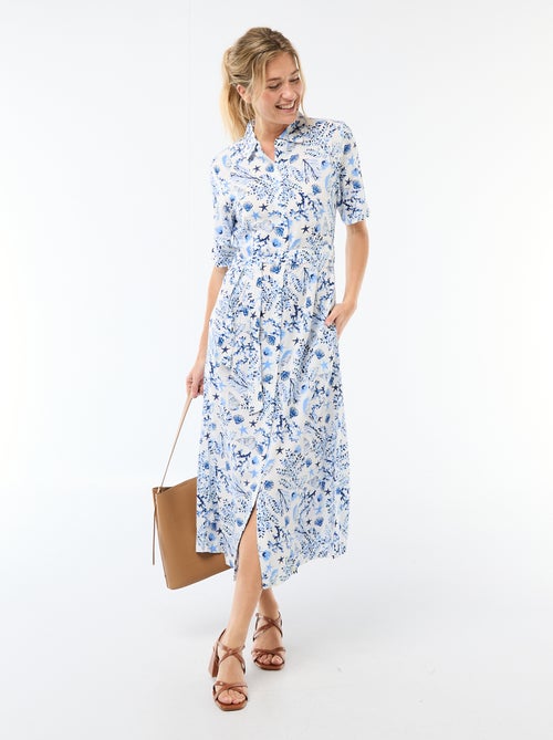 Lange hemdjurk met strikceintuur - Kiabi