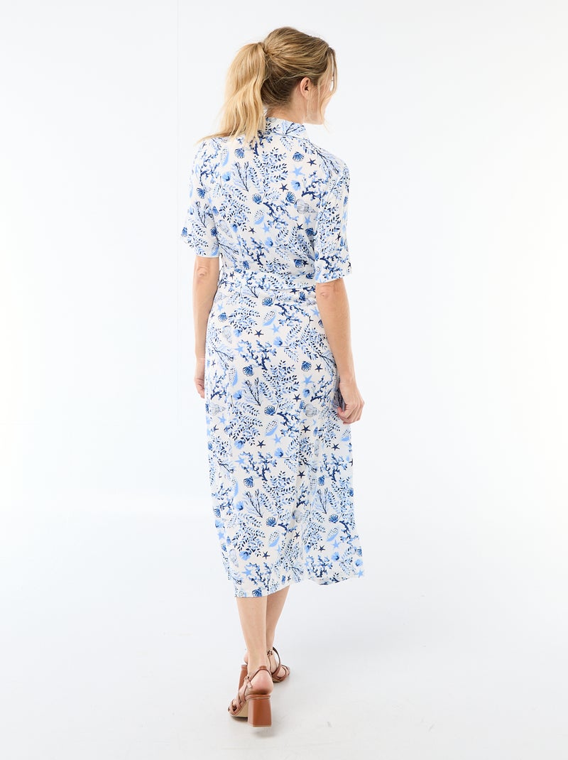 Lange hemdjurk met strikceintuur Blauw - Kiabi