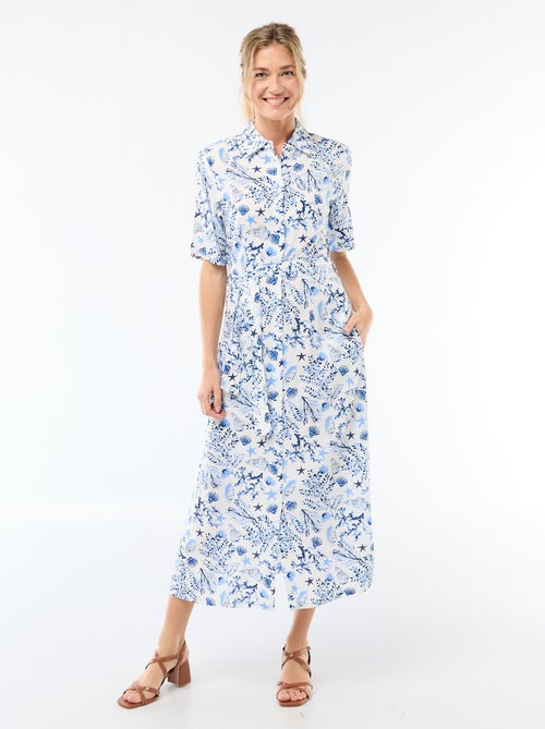 Lange hemdjurk met strikceintuur - Kiabi