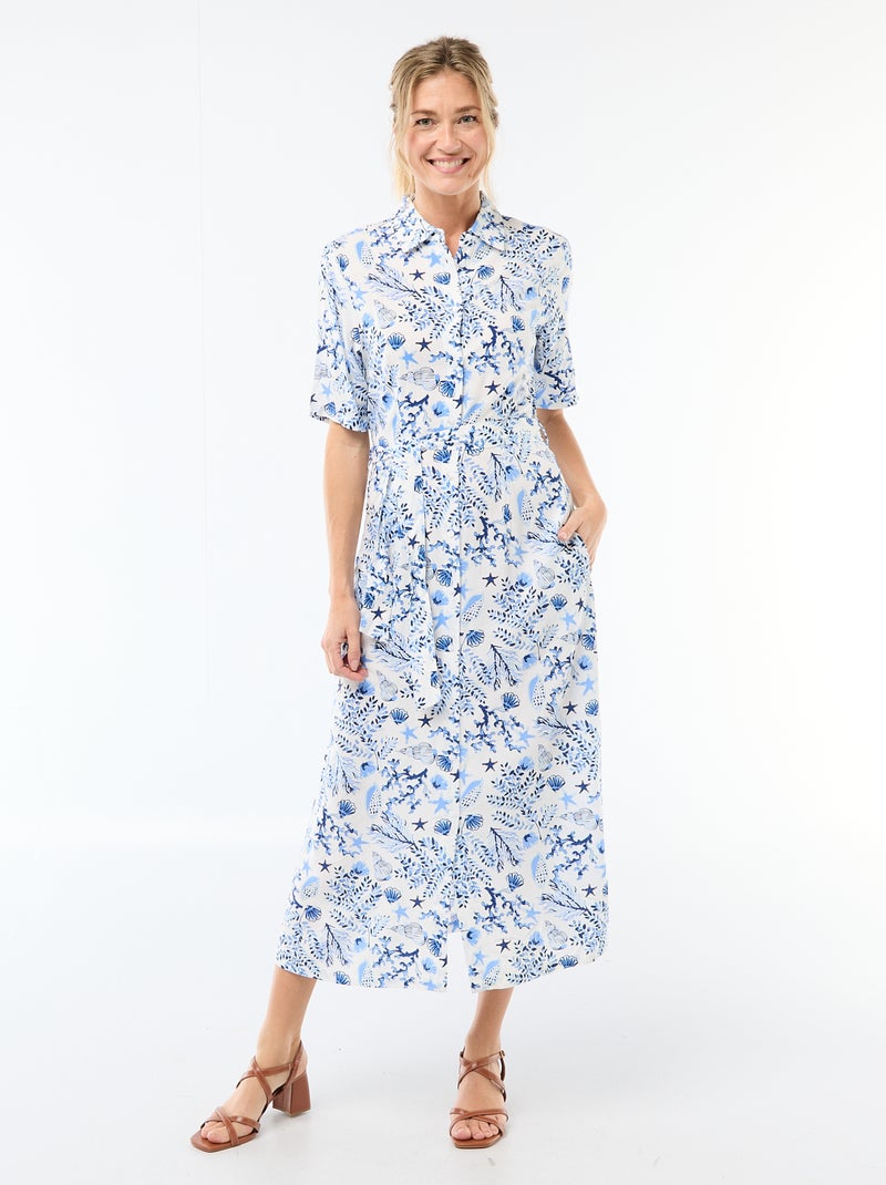 Lange hemdjurk met strikceintuur Blauw - Kiabi