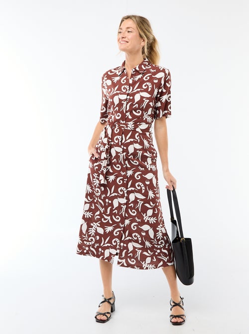 Lange hemdjurk met strikceintuur - Kiabi