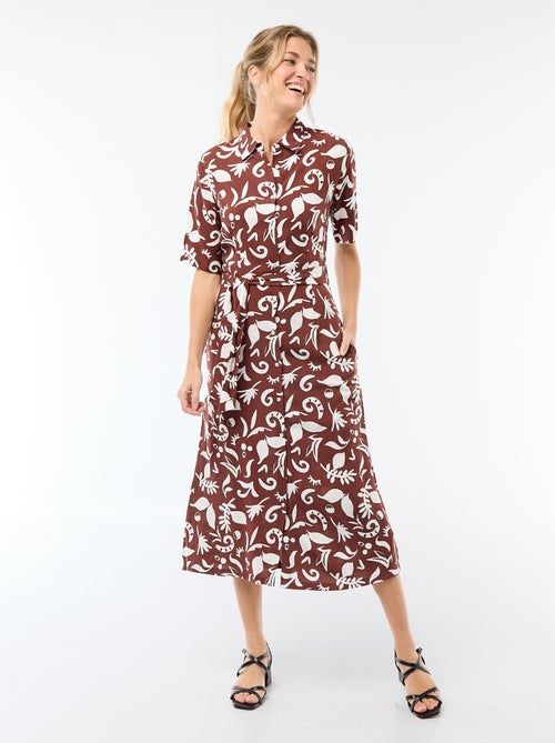 Lange hemdjurk met strikceintuur - Kiabi