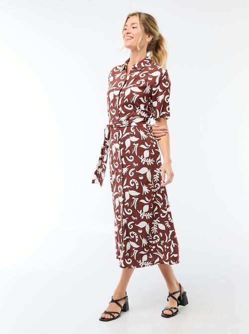 Lange hemdjurk met strikceintuur - Kiabi