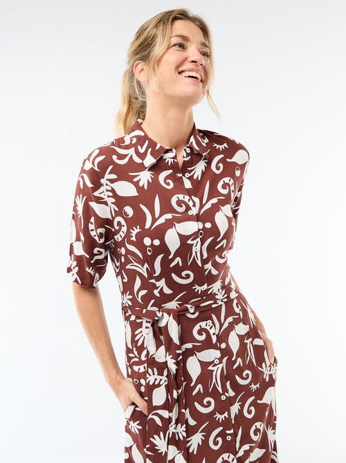 Lange hemdjurk met strikceintuur - Kiabi