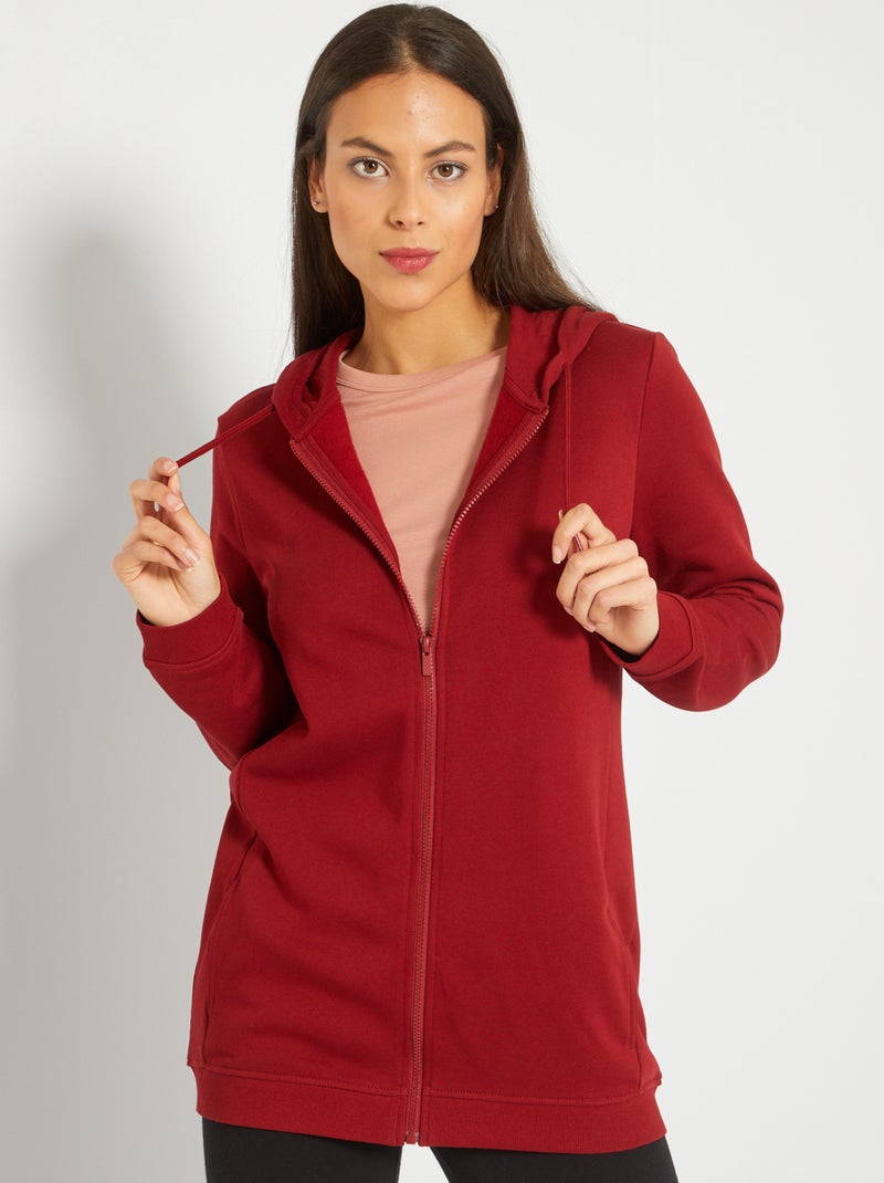 Lange hoodie met rits ROOD - Kiabi