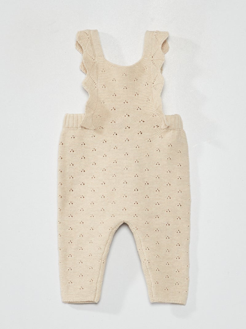 Lange, in eenvoudige ribbelsteek gebreide jumpsuit met ruches BIEGE - Kiabi