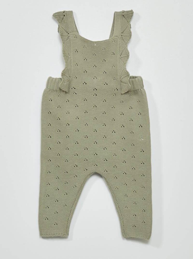 Lange, in eenvoudige ribbelsteek gebreide jumpsuit met ruches grijs - Kiabi
