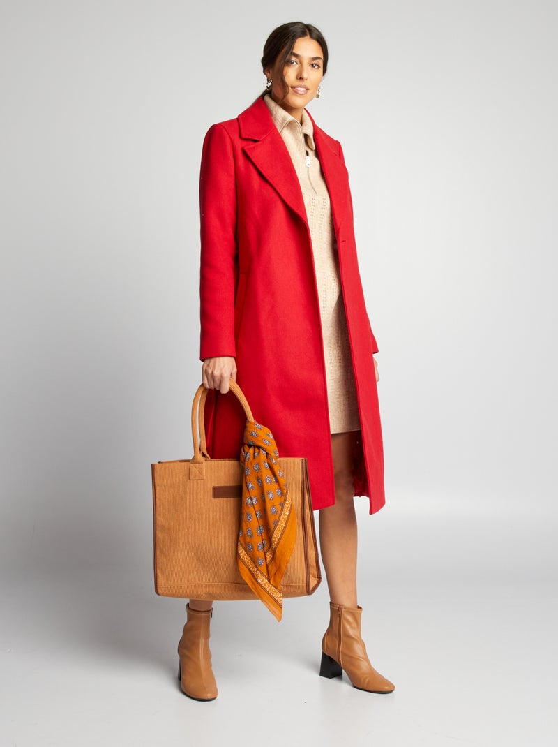 Lange jas met ceintuur ROOD - Kiabi