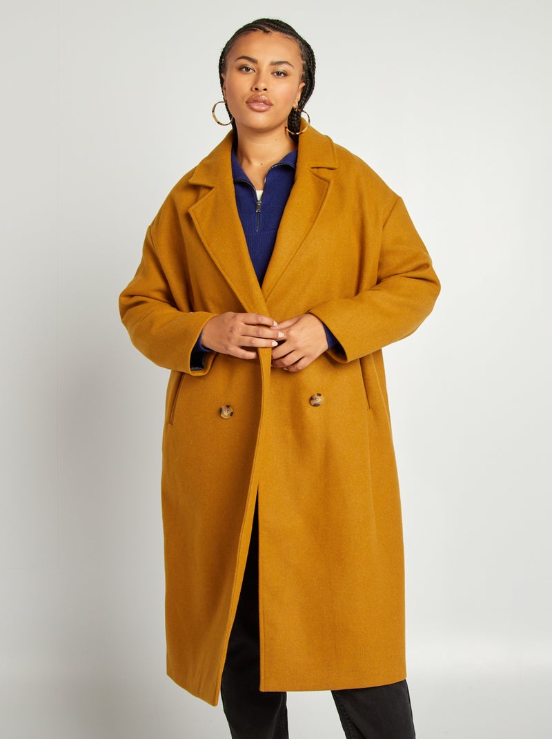 Lange jas met dubbele knopenrij BRUIN - Kiabi