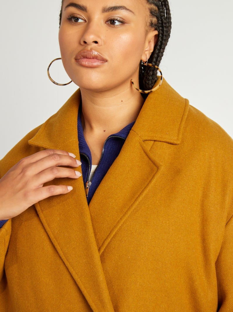 Lange jas met dubbele knopenrij BRUIN - Kiabi