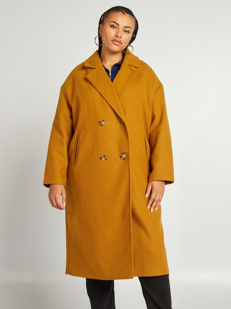 Lange jas met dubbele knopenrij BRUIN - Kiabi