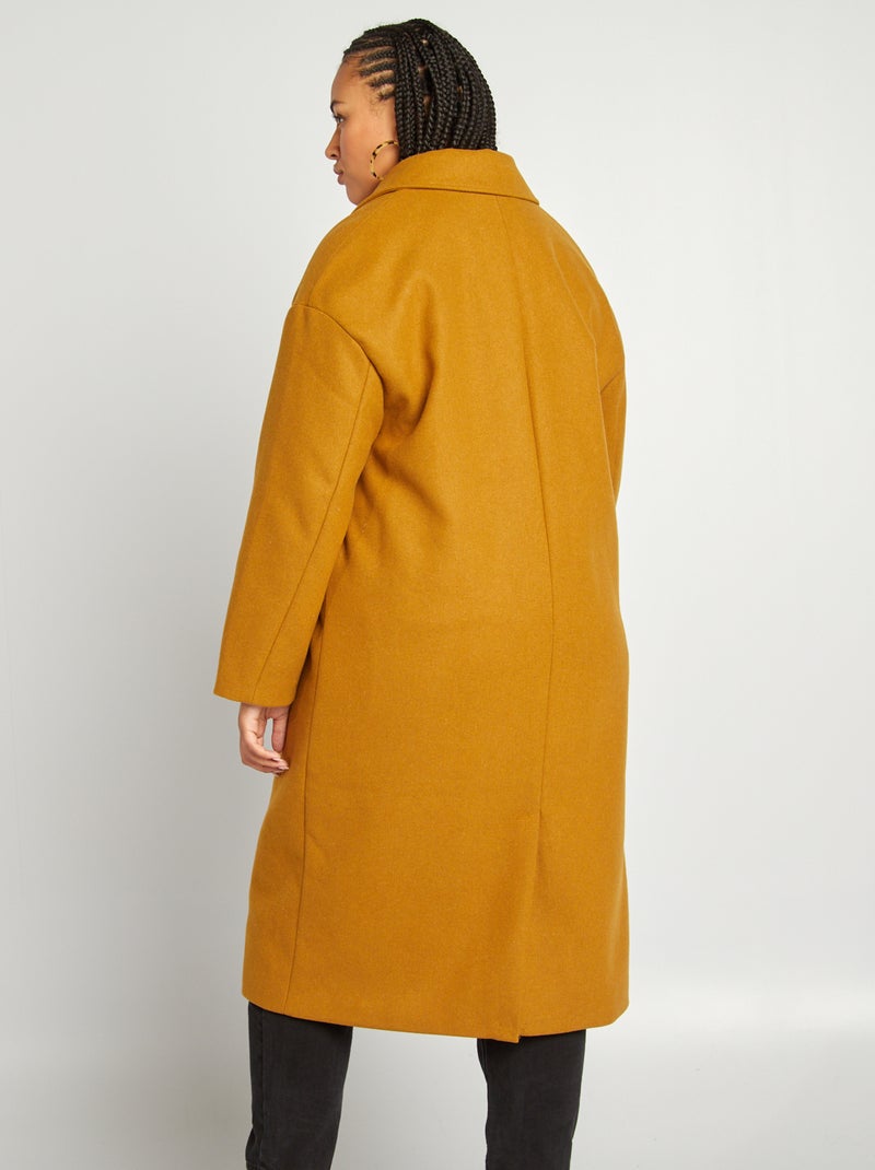 Lange jas met dubbele knopenrij BRUIN - Kiabi