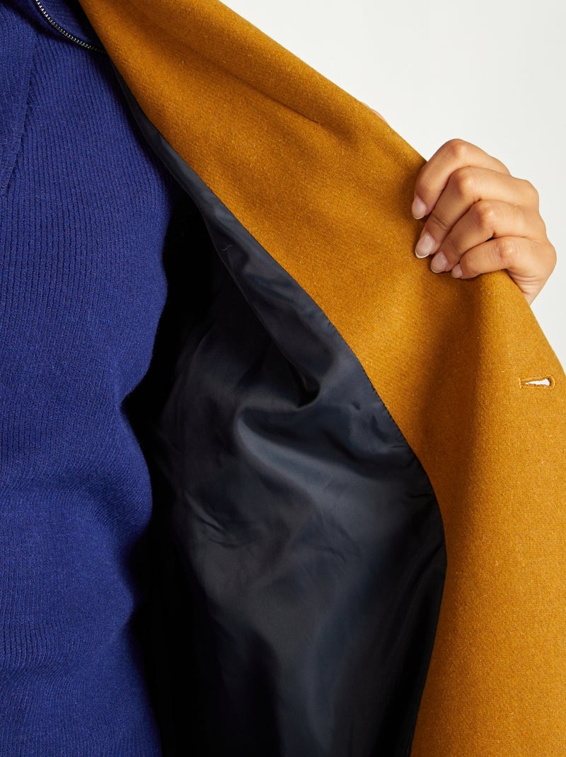 Lange jas met dubbele knopenrij BRUIN - Kiabi